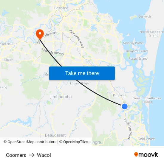 Coomera to Wacol map