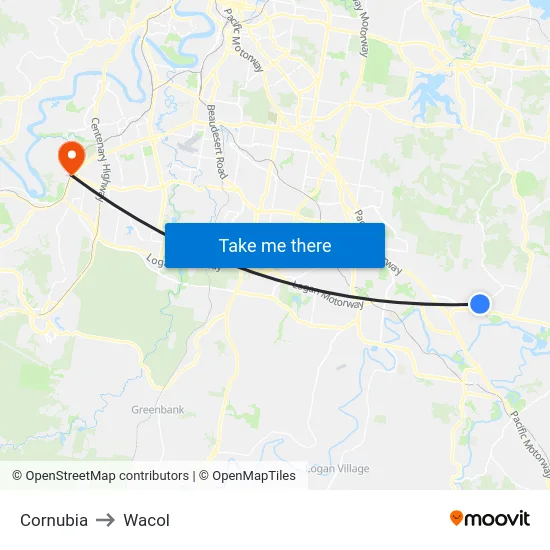 Cornubia to Wacol map