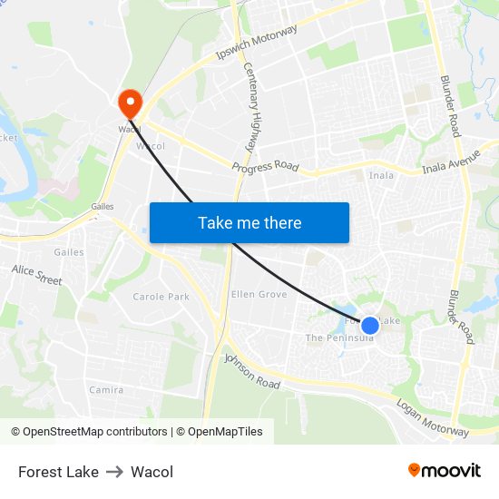 Forest Lake to Wacol map