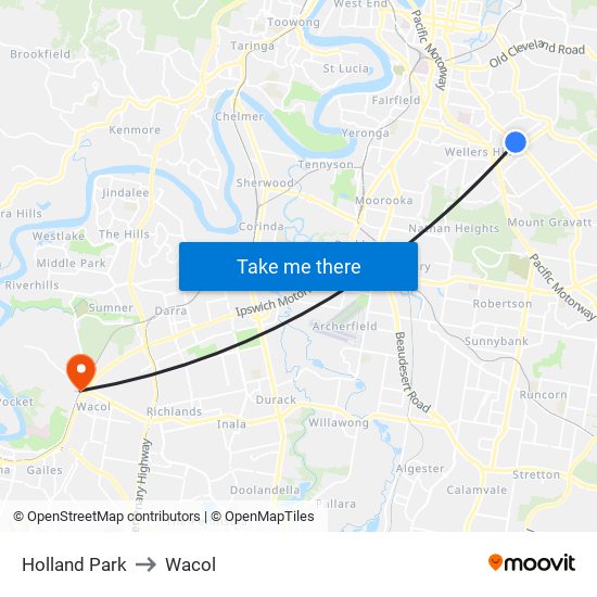 Holland Park to Wacol map