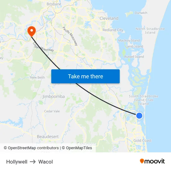 Hollywell to Wacol map