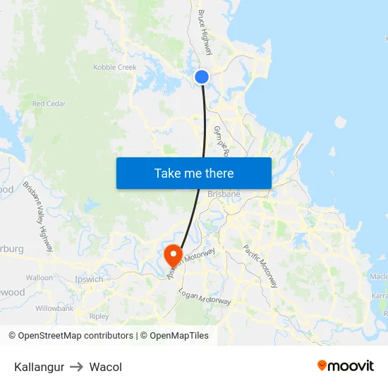 Kallangur to Wacol map
