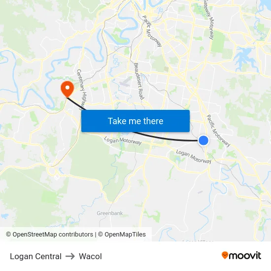 Logan Central to Wacol map