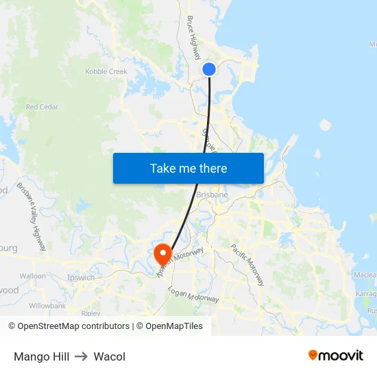 Mango Hill to Wacol map