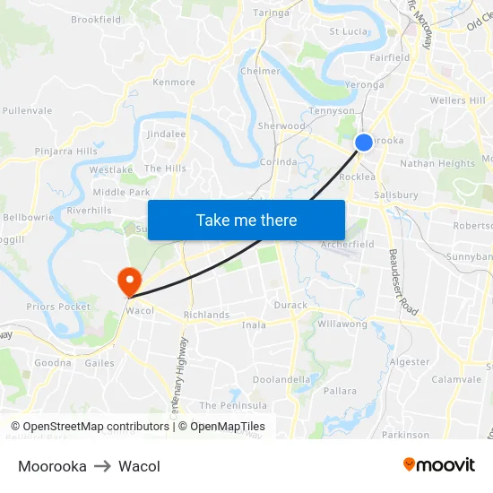 Moorooka to Wacol map