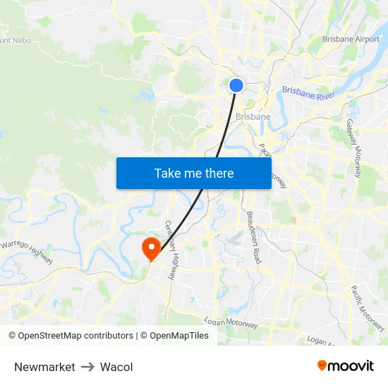Newmarket to Wacol map