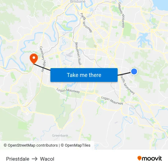 Priestdale to Wacol map