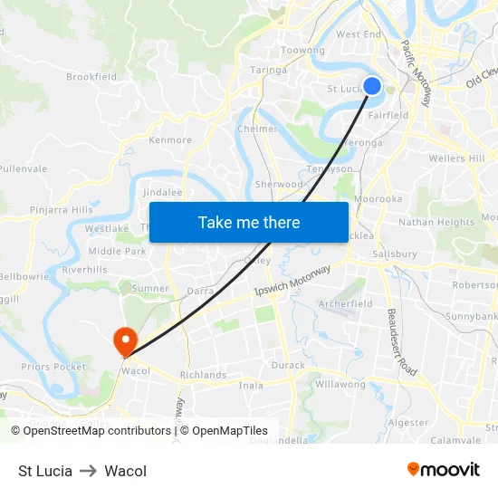 St Lucia to Wacol map
