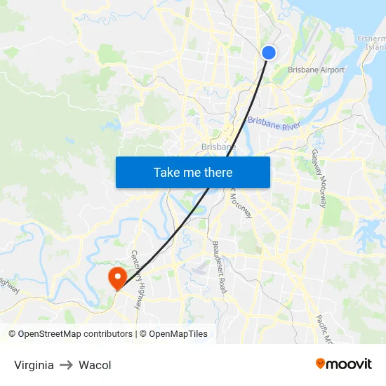 Virginia to Wacol map