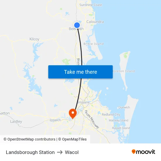 Landsborough Station to Wacol map
