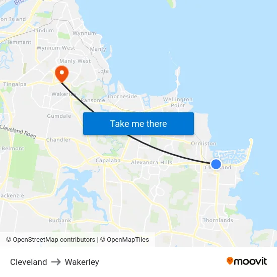 Cleveland to Wakerley map