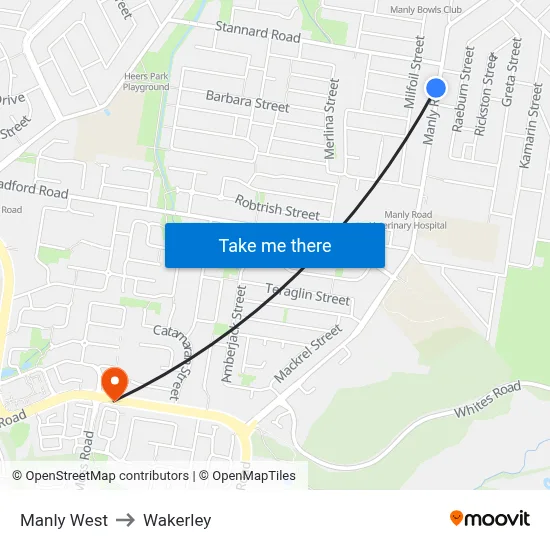 Manly West to Wakerley map