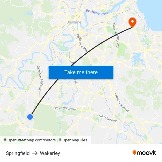 Springfield to Wakerley map