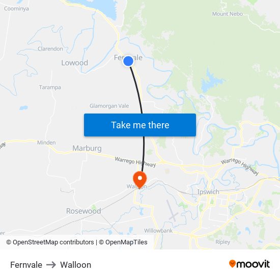 Fernvale to Walloon map