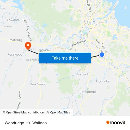 Woodridge to Walloon map