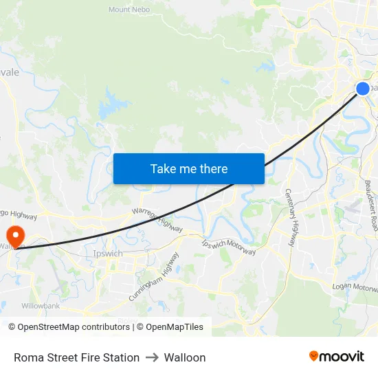 Roma Street Fire Station to Walloon map
