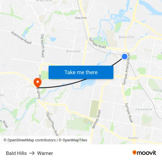 Bald Hills to Warner map