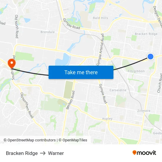Bracken Ridge to Warner map