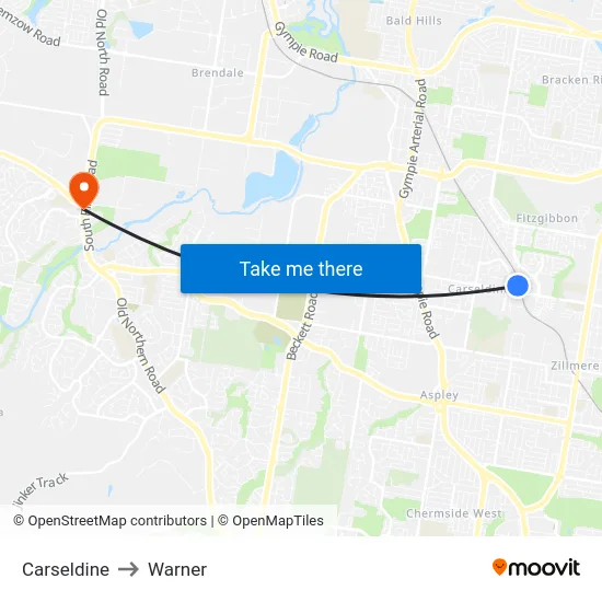 Carseldine to Warner map