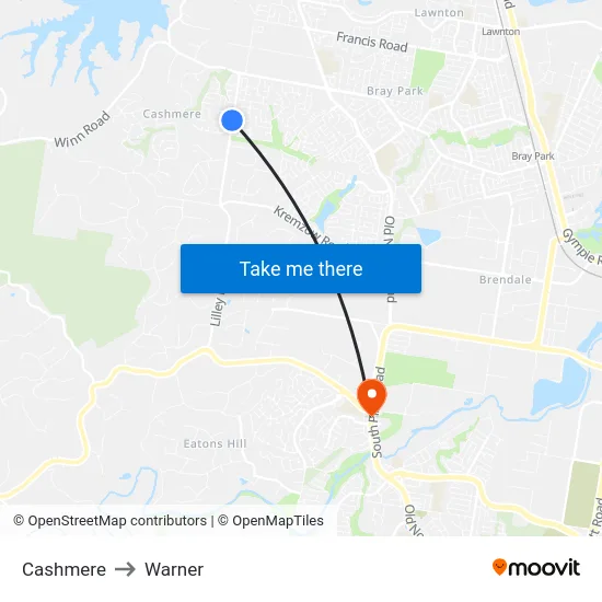 Cashmere to Warner map