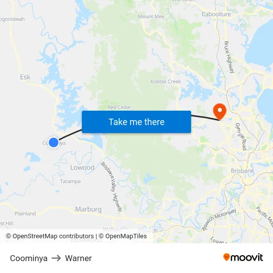 Coominya to Warner map