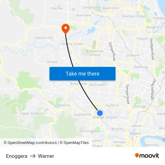 Enoggera to Warner map