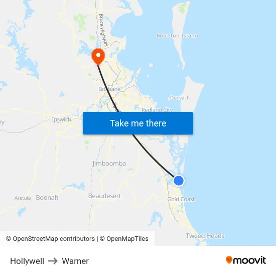 Hollywell to Warner map