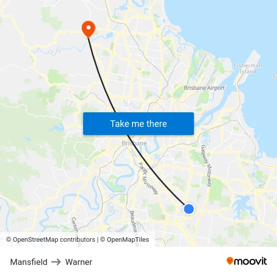 Mansfield to Warner map