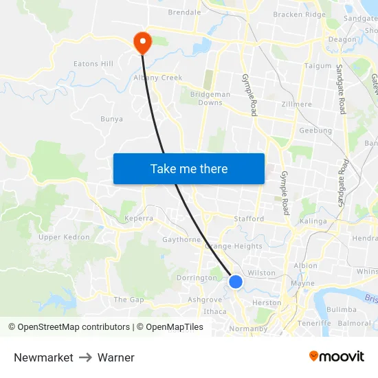 Newmarket to Warner map