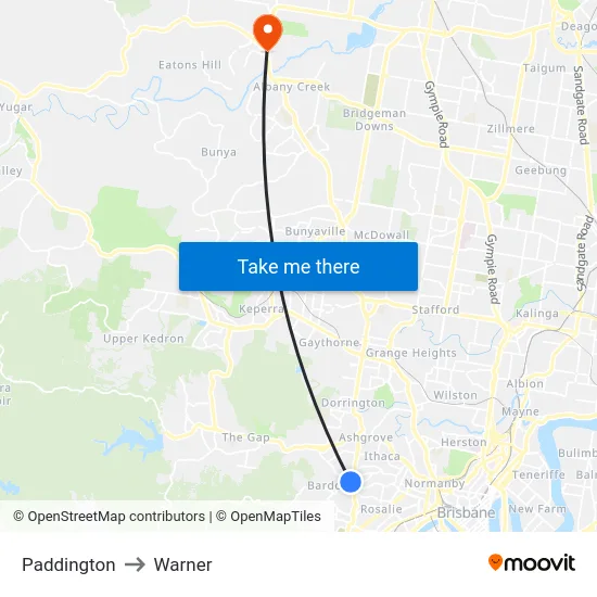 Paddington to Warner map
