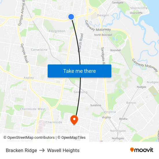 Bracken Ridge to Wavell Heights map
