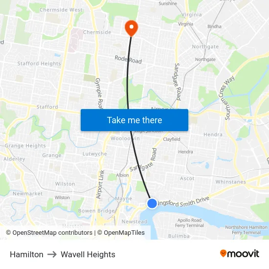 Hamilton to Wavell Heights map