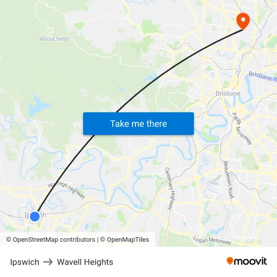 Ipswich to Wavell Heights map