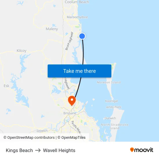 Kings Beach to Wavell Heights map