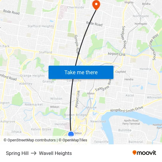 Spring Hill to Wavell Heights map