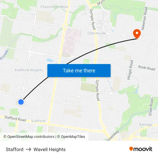 Stafford to Wavell Heights map