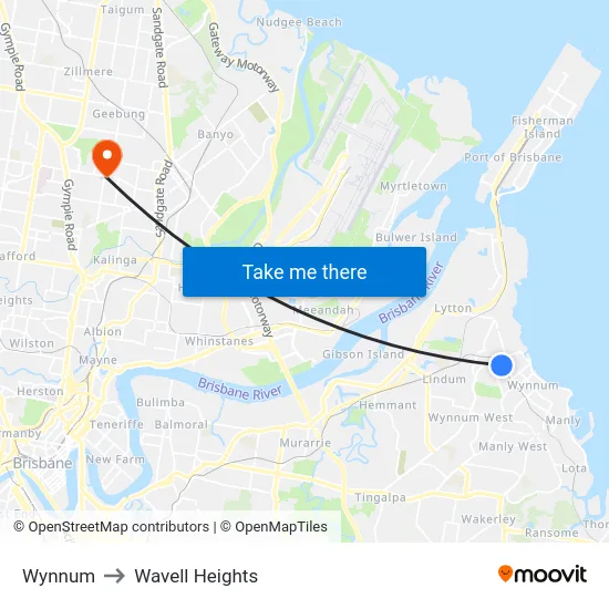 Wynnum to Wavell Heights map