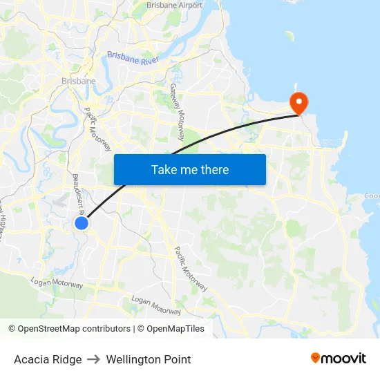 Acacia Ridge to Wellington Point map