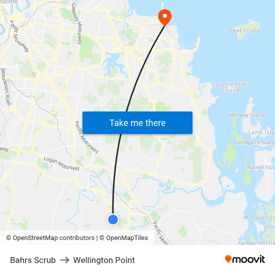 Bahrs Scrub to Wellington Point map