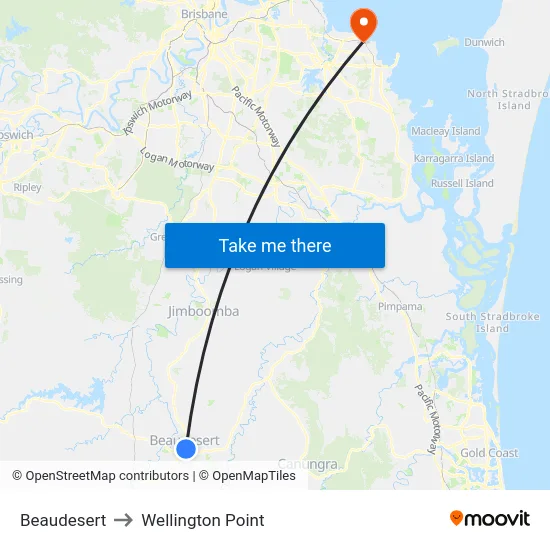 Beaudesert to Wellington Point map