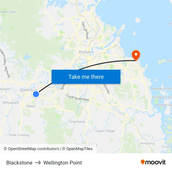 Blackstone to Wellington Point map