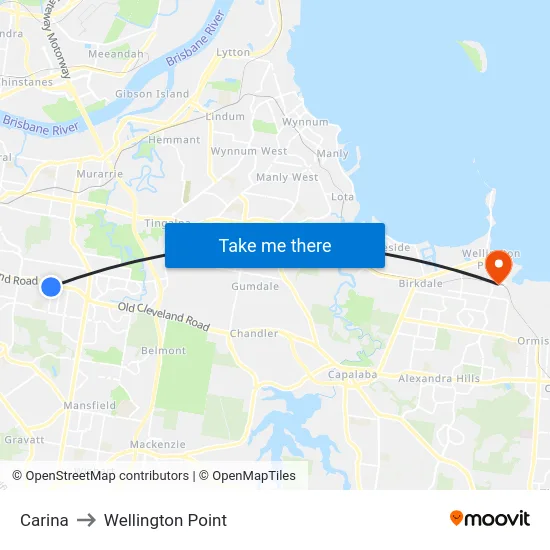 Carina to Wellington Point map