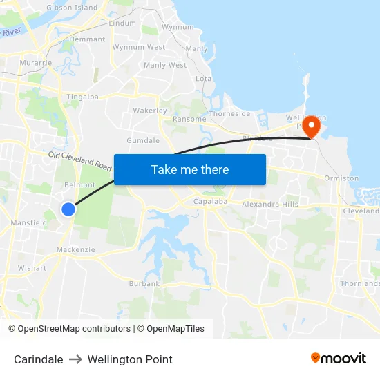 Carindale to Wellington Point map