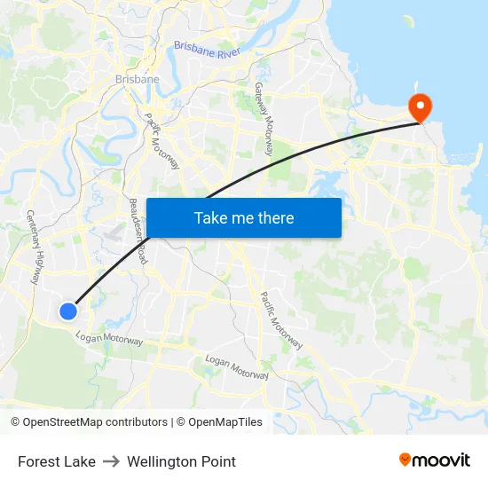 Forest Lake to Wellington Point map