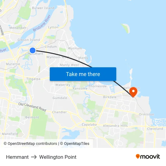 Hemmant to Wellington Point map