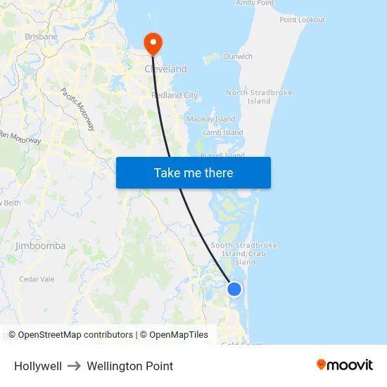 Hollywell to Wellington Point map