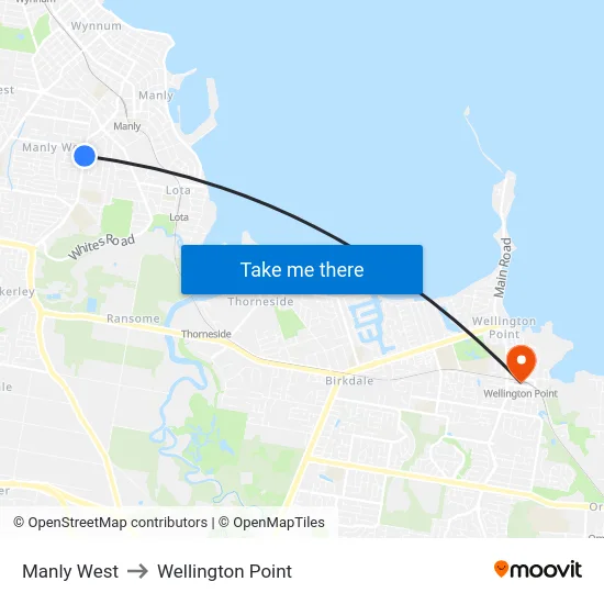 Manly West to Wellington Point map