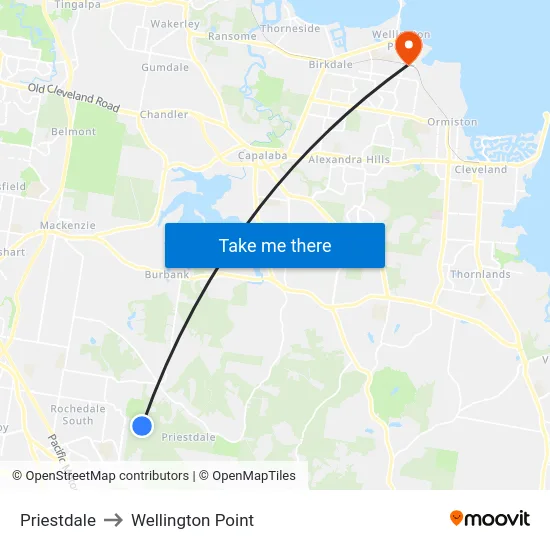 Priestdale to Wellington Point map