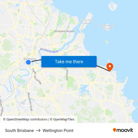 South Brisbane to Wellington Point map