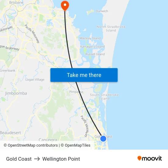 Gold Coast to Wellington Point map